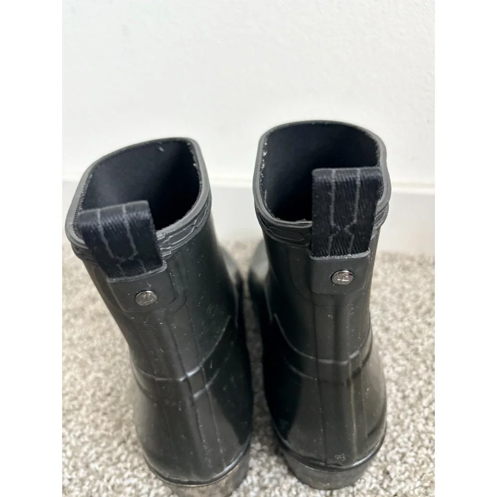 Hunter Black Rain Boots Women's 9 Refined Low Heel Biker Gloss Duo Outdoor